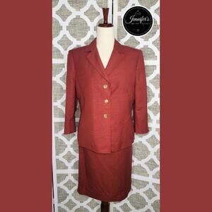 Kasper Petite Women's Rust Linen/Rayon 2-Piece Jacket & Skirt Suit Size 10P